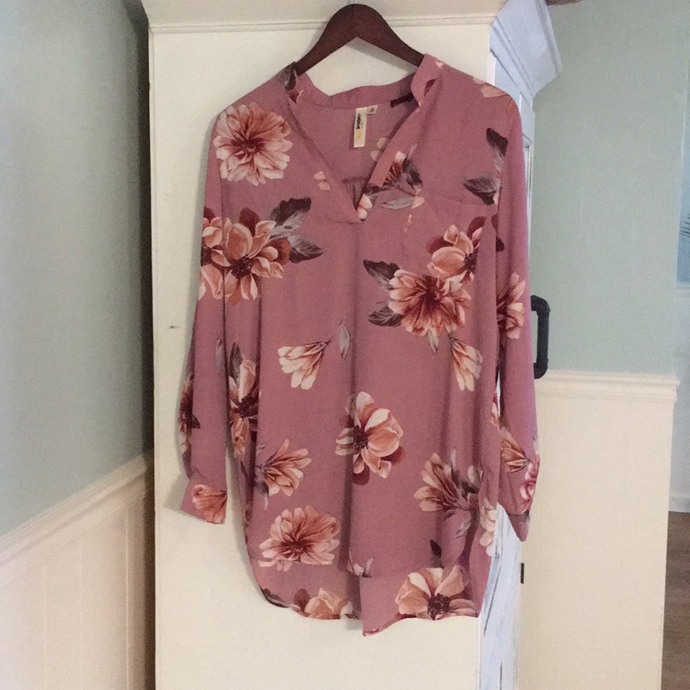 Mauve Floral Blouse-long sleeve